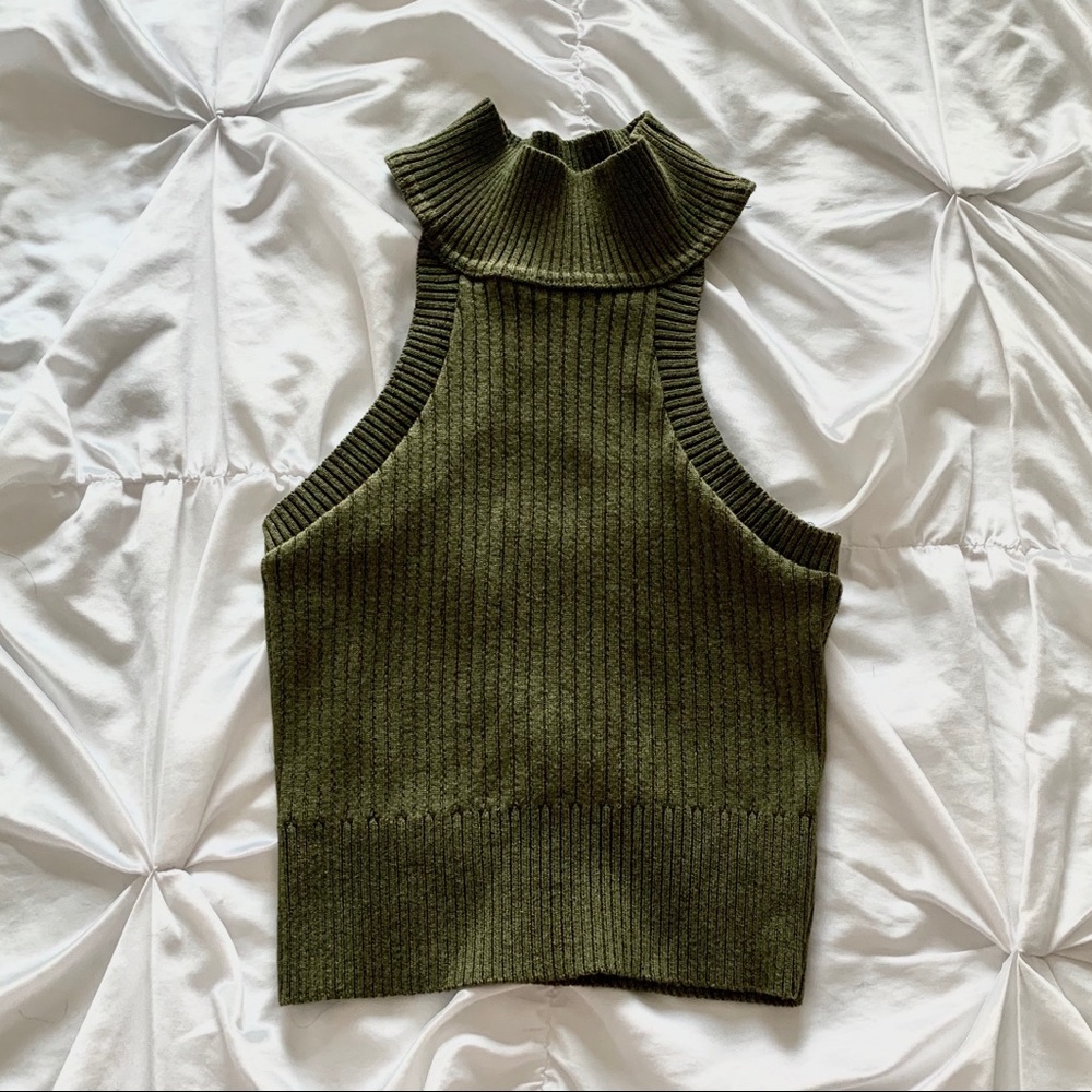 Olive Green Mock Neck Crop Top